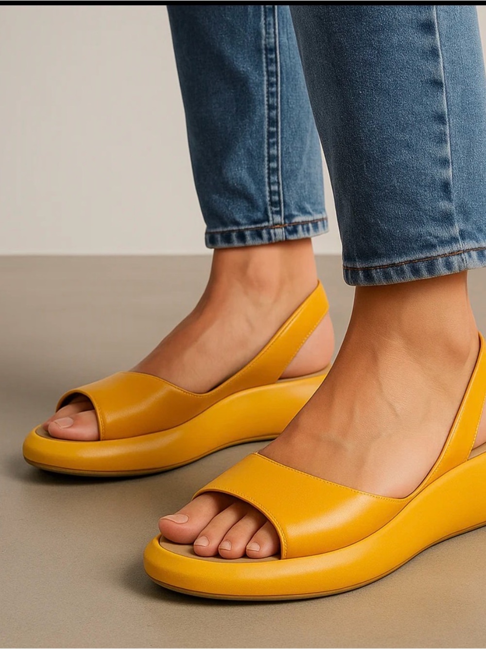 stradivarius Yellow Open-Toe Slingback Platform Sandals